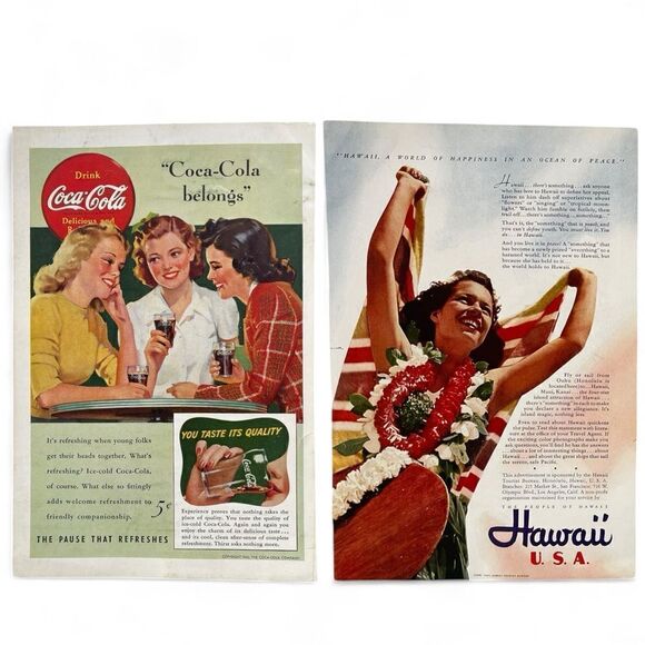 Vintage 1940’s 1950’s Coca-Cola Hosiery Sponge Hawaii Tourism Print Ads - Picture 3 of 16